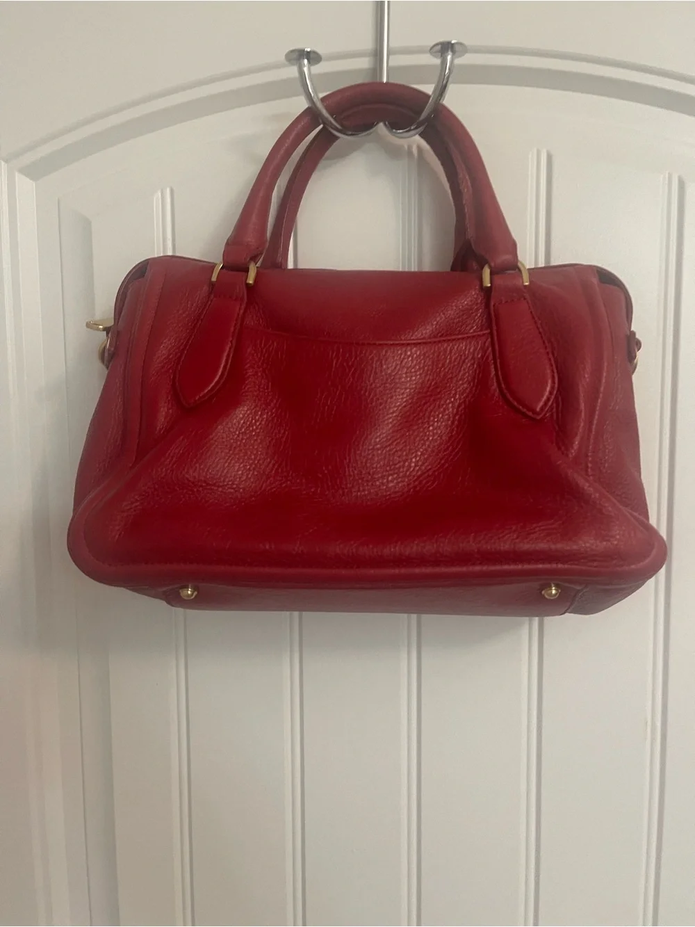Brahmin Micaela Satchel - Red Leather Top-Handle Satchel with Gold Hardwate